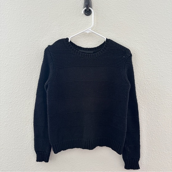 Jenni Kayne Black Knit Sweater Textured Crewneck Classic...
